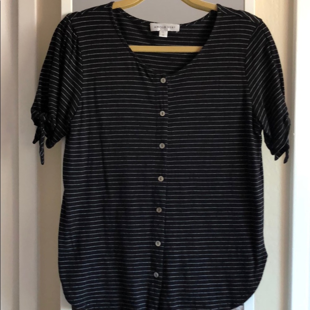 Amour Vert Black and White Striped Button Down